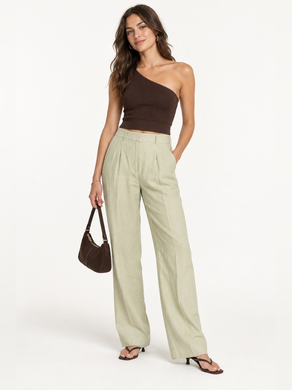 Aritzia Wilfred Effortless Linen Pants Size 2 Sage Green Wide Leg